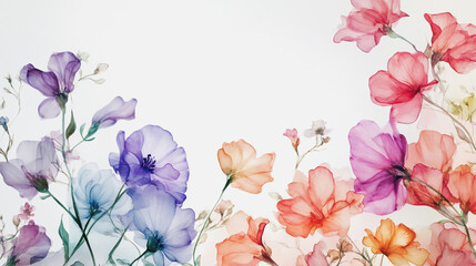 watercolor botanical Lisianthus flowers texture template background.Elegant wedding invitation card background . Minimal hand painted Design for wedding or Valentine's Day