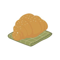 French croissant in flat design. Sweet tasty dessert for morning breakfast. Vector illustration isolated.