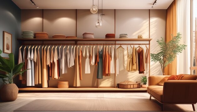 Stilvolle Modeboutique mit liebevoll pr&auml;sentierter Kleidung