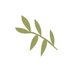 Olive leaf in flat design. Green tree foliage, abstract floral plant. Vector illustration isolated.