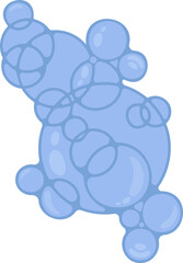 Several interconnected soap bubbles in a flowing group with reflections and a liquid-like appearance.