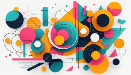 Obraz premium Abstract colorful circles in a retro rainbow pattern dance with music and party vibes