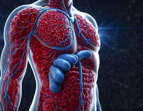 human heart anatomy in blue