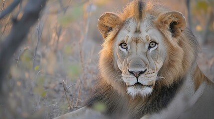 Obraz premium Intense lion portrait: Direct gaze.