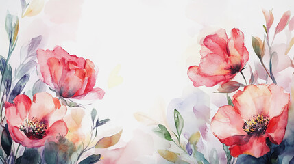 watercolor botanical Lisianthus flowers texture template background.Elegant wedding invitation card background . Minimal hand painted Design for wedding or Valentine's Day