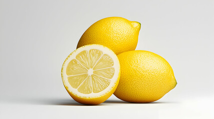 Three Realistic Lemons on White Background