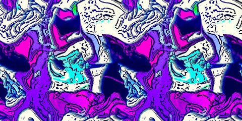 Modern marbled boho seamless border pattern. Funky wavy fashion background banner design. Painterly swirl effect for summer retro 80s vibes wash tape blue pink trim.