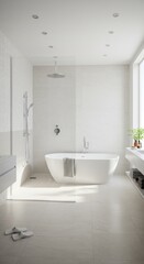 Bright Modern Minimalist White Bathroom Interior