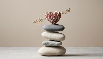 Tranquil zen stones stacked in balanced harmony with a delicate flower exemplify nature's spa-like relaxation