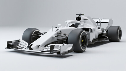 clean white f1 car on white backdrop.