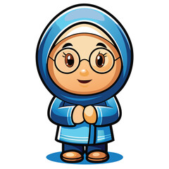 Obraz premium Cartoon Muslim Girl in Prayerful Pose