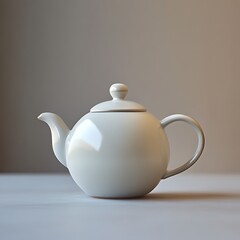 Elegant white teapot on a minimalist table with soft lighting, showcasing simplicity and design