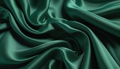 Obraz premium Green luxurious silk satin fabric with a smooth, shiny wave texture