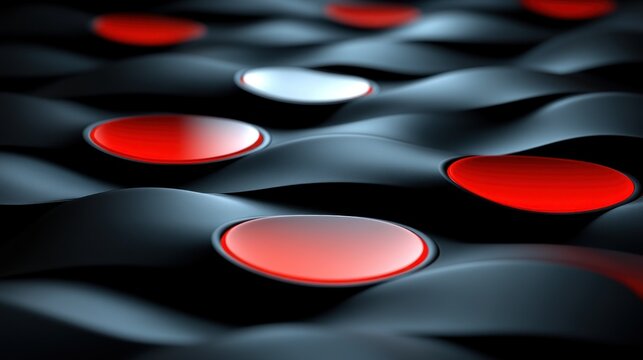Abstract design with red and white circles on dark wavy surface