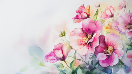 Obraz premium watercolor botanical Lisianthus flowers texture template background.Elegant wedding invitation card background . Minimal hand painted Design for wedding or Valentine's Day 