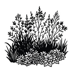 Overgrown Thickets Vector, Dense Brushwood Greenery, Ecology Landscape Forest Illustration

