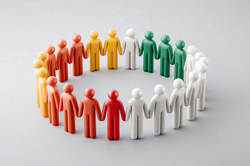 Circle of Unity: A vibrant and symbolic representation of interconnectedness and cooperation, featuring a circle of diverse figurines, hands joined, representing unity and inclusivity. 