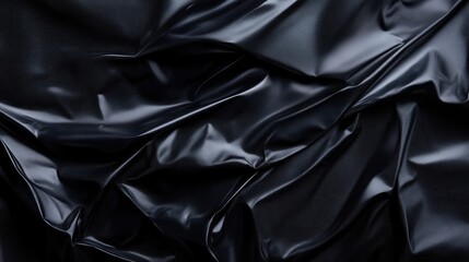 Fototapeta premium Deep black fabric folds in a dramatic drape. Intricate texture showcases smooth, fluid movement