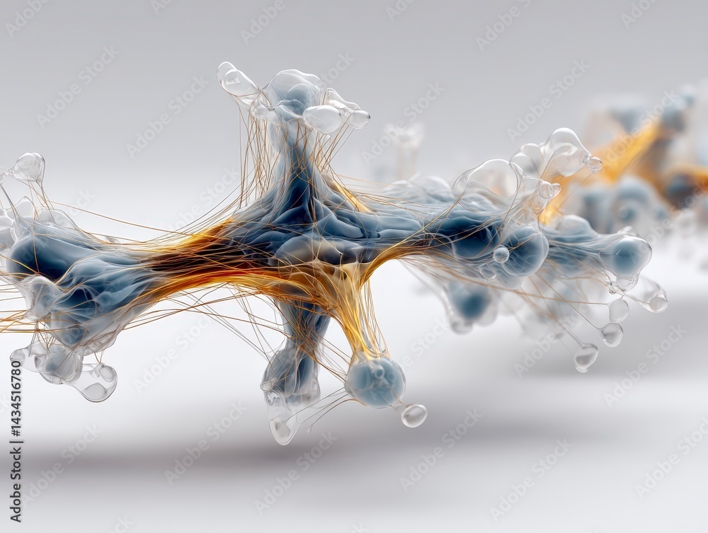 Poster abstract 3d neural molecular structure with intricate designs and soft colors.