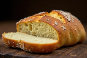 Artisanal bread loaf, crusty exterior, soft interior, bakery, baking