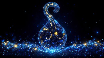 Glowing, connected abstract shape on sparkling field