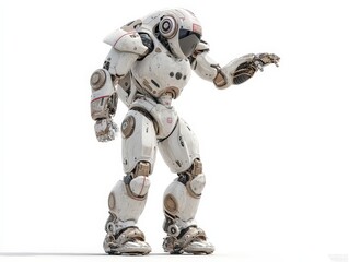 Stylized humanoid robot with intricate mechanical details and a futuristic design.