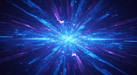 Fototapeta premium Abstract Burst of Blue and Purple Energy - Symbolizing speed, power, innovation, technology, and cosmic energy. A vibrant art explosion of blue and purple light