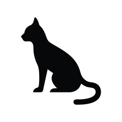 Black Cat Silhouette Sitting Upright, Minimalist Profile Illustration, Elegant Feline Shape, Mysterious Pet Symbol, Isolated Animal Outline, Classic Simple Cat Silhouette Graphic Design