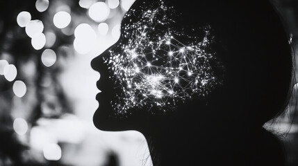 Digital Mind: Abstract Human Face Merged with Algorithmic Patterns