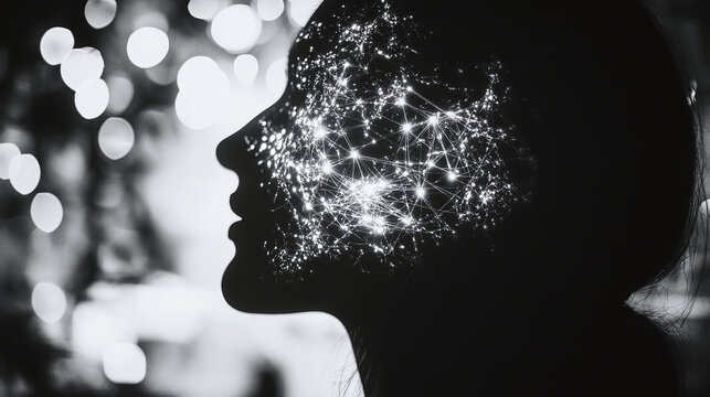 Digital Mind: Abstract Human Face Merged with Algorithmic Patterns