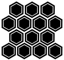 Honeycomb pattern, black hexagons arranged in grid, abstract geometric structure, beehive, natural symmetry, organic texture
