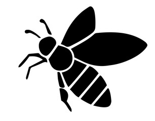 Silhouette of a Flying Bee with Two Wings and Striped Body, Farm Beekeeping Symbol, Honey Production, Pollination Concept, Eco Farming and Biodiversity Preservation Illustration

