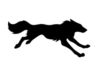 Silhouette of a Running Wolf with Flowing Tail and Ears, Representing Wildlife, Freedom, Wilderness, Power, Speed, Survival Instincts, Nature Symbolism and Animal Spirit

