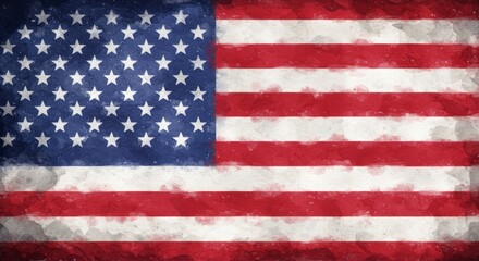 Fototapeta premium American Flag Watercolor Texture - Distressed watercolor painting of the United States flag, perfect for patriotic designs