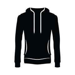 Black Hoodie Silhouette with Front Pocket and Drawstrings, Casual Fashion Icon, Minimalist Apparel Illustration, Stylish Urban Wear Symbol, Sportswear Black Hoodie Silhouette Concept
