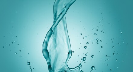Aqua Splash: Pure Water Movement - A mesmerizing of aqua-colored water splashing, showcasing its dynamic movement and purity. Ideal for concepts related to freshness, hydration, and cleanliness