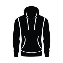 Black Hoodie Silhouette with Front Pocket and Drawstrings, Casual Fashion Icon, Minimalist Apparel Illustration, Stylish Urban Wear Symbol, Sportswear Black Hoodie Silhouette Concept