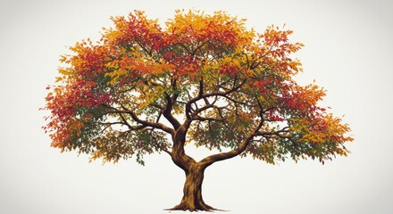 Autumn Tree in Vibrant Hues - Single deciduous tree with colorful autumn leaves against a white background. Perfect for seasonal designs