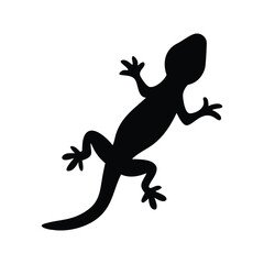 Black Lizard Silhouette with Curved Tail, Five-Toed Feet, Elongated Body, Reptile Symbol on Plain Background, Wildlife Representation. Black Lizard Silhouette isolated on white background.