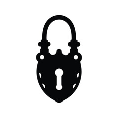 "Vintage Ornate Padlock Silhouette with Intricate Details and Central Keyhole, Decorative Security Concept, Antique Lock Design, Classic Symbol of Protection and Privacy
