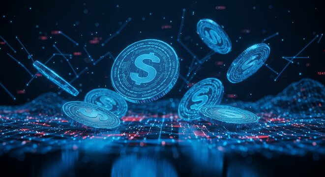 Blue Coin Wealth Management - Financial success, assets, investment growth, secure future, wealth building. Symbolizing prosperity, technology, and financial planning