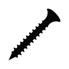 Black Silhouette of a Flat-Head Screw with Threaded Shank and Pointed Tip, Common Fastener for Construction, Carpentry, DIY Projects, Industrial Equipment, Precise Hardware Illustration