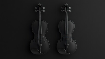 Fototapeta premium Two violins laying on a black background. Music advertisement or performing arts