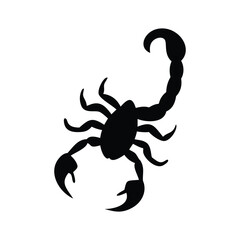 Black Scorpion Silhouette on White Background, Isolated Arachnid Illustration, Venomous Tail Curve, Strong Pincers, Dangerous Wildlife Symbol, Iconic Desert Predator Representation