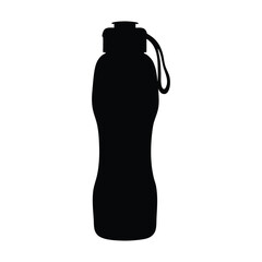 Silhouette of a Curved Water Bottle with Strap and Cap, Sleek Minimalist Design, Hydration and Fitness Concept, Dark Background, Sports Gear, Outdoor Essentials, Portable Flask