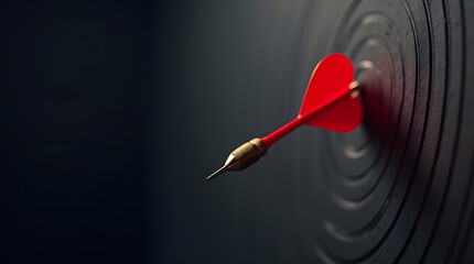 A close-up of a red dart embedded in the bullseye, symbolizing precision and focus.