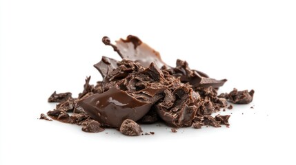 Obraz premium Melted chocolate chunks splash; white background; dessert