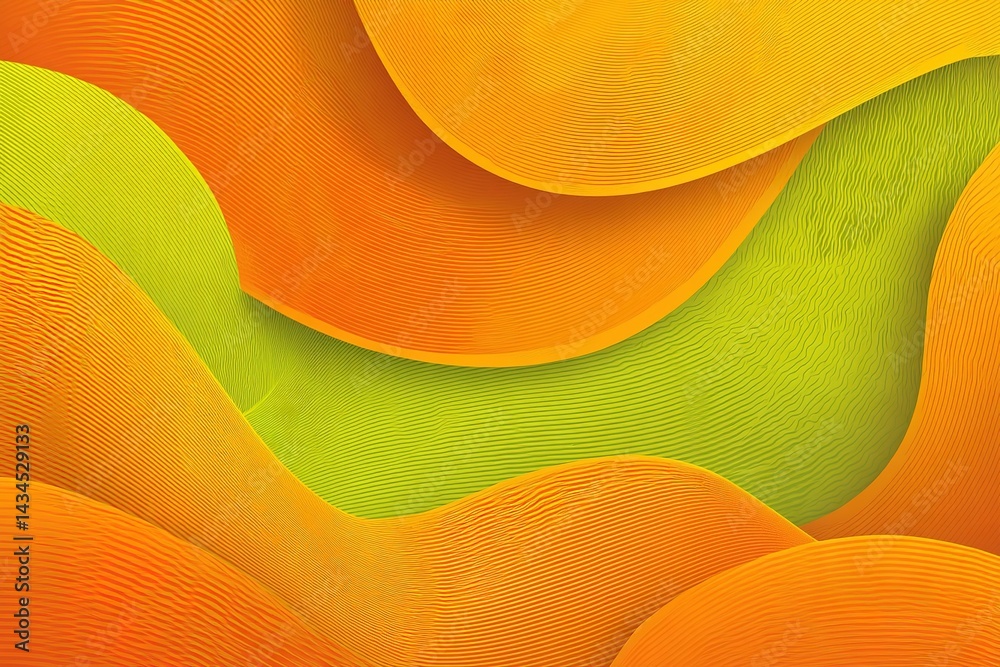 Poster vibrant abstract design with flowing lines in orange and green tones creating a dynamic visual exper