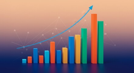 Colorful Bar Chart Showing Business Growth - Upward trend, progress, success, financial growth, data visualization. Symbolizing business achievements, positive development, and future prospects