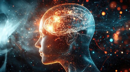 Tech driven digital background featuring AI, data transmission, encryption, and scientific representations